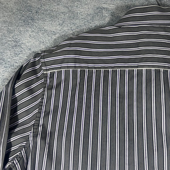 Bugatchi Uomo Mens Shaped Fit Button Down Shirt Black Purple Striped Long Sleeve - Picture 13 of 16